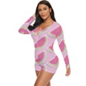 Pink Melon Wayermelon Pattern Food Fruit Melon Long Sleeve Boyleg Swimsuit View2
