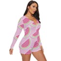 Pink Melon Wayermelon Pattern Food Fruit Melon Long Sleeve Boyleg Swimsuit View3