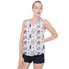 Cute Cat Kitten Animal Design Pattern Bubble Hem Chiffon Tank Top