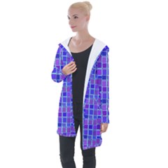 Background Mosaic Purple Blue Longline Hooded Cardigan