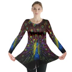 Beautiful Peacock Feather Long Sleeve Tunic 