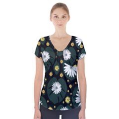 Background Pattern Texture Flower Short Sleeve Front Detail Top