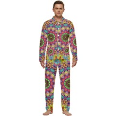 Rosette Mandala Ornament Wallpaper Men s Long Sleeve Velvet Pocket Pajamas Set
