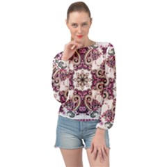 Multicolored Pattern Illustration Purple Peacock Banded Bottom Chiffon Top