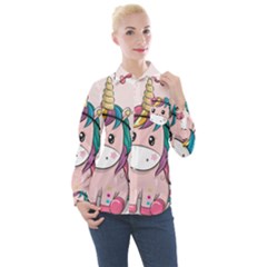 Cartoon Unicorn Fantasy Women s Long Sleeve Pocket Shirt