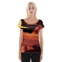 Mountain Forest Full Moon Cap Sleeve Top
