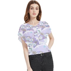 Purple Japanese Pattern Texture Violet Textile Butterfly Chiffon Blouse