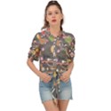 Illustration Shape Tribal Pattern Round Tie Front Shirt  View1
