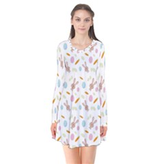 Easter Bunny Pattern Hare Long Sleeve V-neck Flare Dress