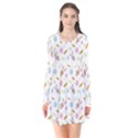 Easter Bunny Pattern Hare Long Sleeve V-neck Flare Dress View1