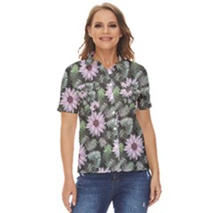 Flower Petal Spring Watercolor Women s Short Sleeve Double Pocket Shirt