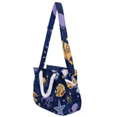 Marine-seamless-pattern-thin-line-memphis-style Rope Handles Shoulder Strap Bag