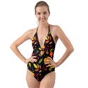 Pumpkin Fall Autumn October Halter Cut-Out One Piece Swimsuit View1