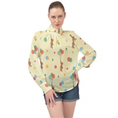 Bear 2 High Neck Long Sleeve Chiffon Top