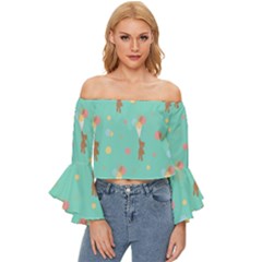 Bear 6 Off Shoulder Flutter Bell Sleeve Top