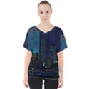 City Building Pixel Art Vaporwave V-Neck Dolman Drape Top View1