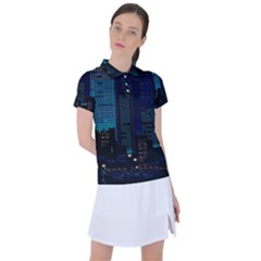 City Building Pixel Art Vaporwave Women s Polo Tee