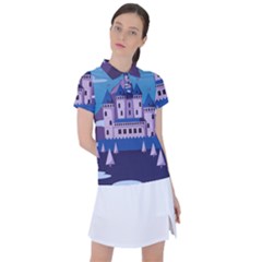 Illustration Castle Mountain Tower Sky Women s Polo Tee