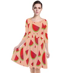 Fruit-water Melon Quarter Sleeve Waist Band Dress