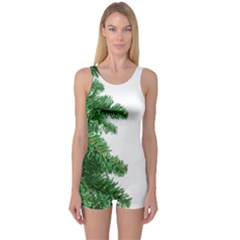 Green Christmas Tree Border One Piece Boyleg Swimsuit by artworkshop