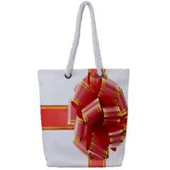 Red Ribbon Bow On White Background Full Print Rope Handle Tote (small) by artworkshop