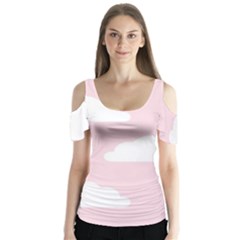 Clouds Pink Pattern   Butterfly Sleeve Cutout Tee 