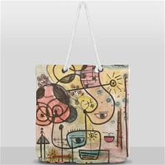 Puzzle Abstract Drawing Mysterious Full Print Rope Handle Tote (large)