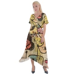 Puzzle Abstract Drawing Mysterious Cross Front Sharkbite Hem Maxi Dress