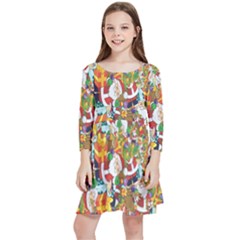 Background-santaclaus-gift-christmas Kids  Quarter Sleeve Skater Dress