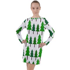 Chrismas Tree Greeen Long Sleeve Hoodie Dress
