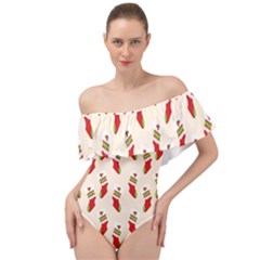 Christmas-background-christmas-stockings Off Shoulder Velour Bodysuit 