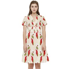 Christmas-background-christmas-stockings Short Sleeve Waist Detail Dress