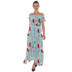 Christmas-pattern -christmas-stockings Off Shoulder Open Front Chiffon Dress