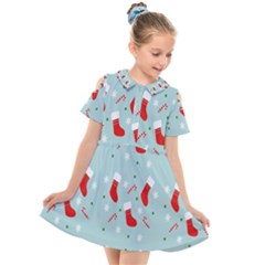 Christmas-pattern -christmas-stockings Kids  Short Sleeve Shirt Dress