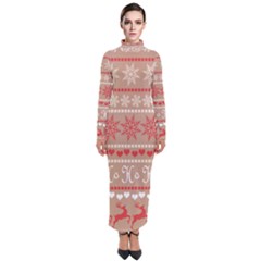 Christmas-pattern-background Turtleneck Maxi Dress