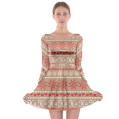 Christmas-pattern-background Long Sleeve Skater Dress