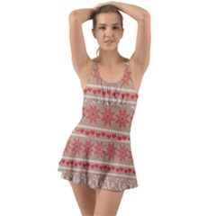 Christmas-pattern-background Ruffle Top Dress Swimsuit