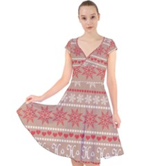 Christmas-pattern-background Cap Sleeve Front Wrap Midi Dress
