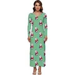 Christmas-santaclaus Long Sleeve Velour Longline Maxi Dress