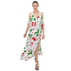 Christmas-seamless-green  Maxi Chiffon Cover Up Dress