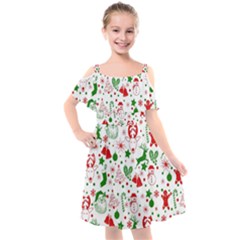 Christmas-seamless-green  Kids  Cut Out Shoulders Chiffon Dress