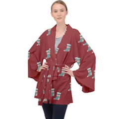 Christmas-stockings Long Sleeve Velvet Kimono 