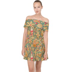 Pattern-santa Off Shoulder Chiffon Dress
