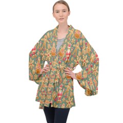Pattern-santa Long Sleeve Velvet Kimono 