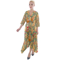 Pattern-santa Quarter Sleeve Wrap Front Maxi Dress
