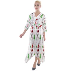 Santa-claus Quarter Sleeve Wrap Front Maxi Dress