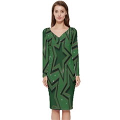 Starchristmas Long Sleeve V-neck Bodycon Dress 