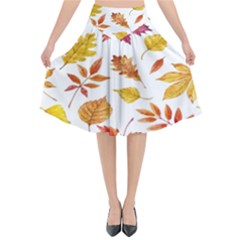 Watercolor-autumn-leaves-pattern-vector Flared Midi Skirt