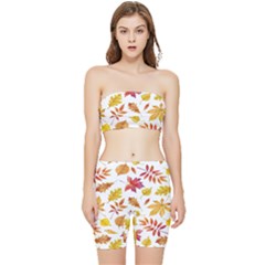 Watercolor-autumn-leaves-pattern-vector Stretch Shorts And Tube Top Set