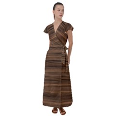 Texture-wooddack Flutter Sleeve Maxi Dress